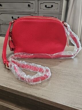 Talbots Women's Red Crossbody Bag - Leather Pebbled Leather Shoulder Purse